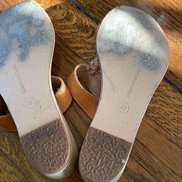 Ancient Greek wood wedge leather sandals size 5.5 - Picture 6 of 8